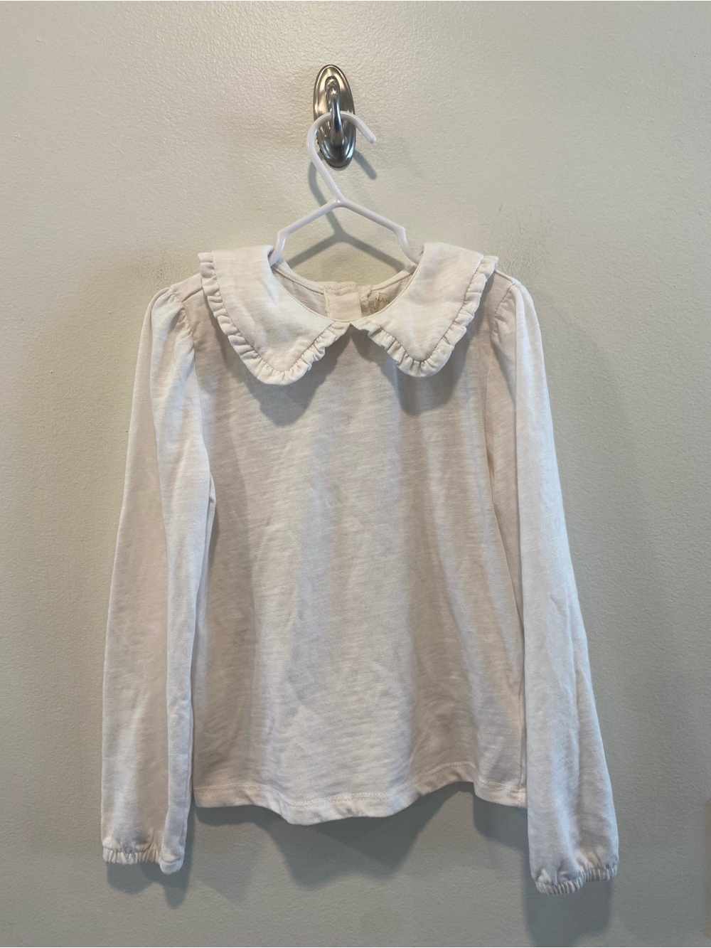 Happily grey kids Peter Pan collar long sleeve shirt in girls size 5t white